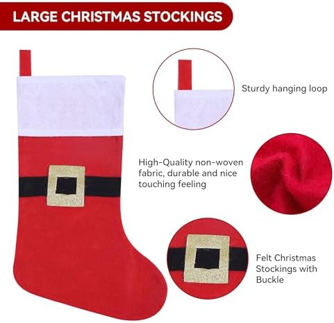 24 Pack Felt Christmas Stockings with Buckle, 19 Inches Red and White Christmas Stockings Hanging Ornaments, White Cuff with Buckle Christmas Stocking for Family Christmas Holiday Decorations - Image 3