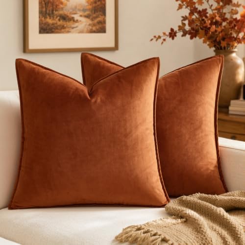 MIULEE Fall Decorative Rust Velvet Throw Pillow Covers for Couch 22x22 Inch by MIULEE