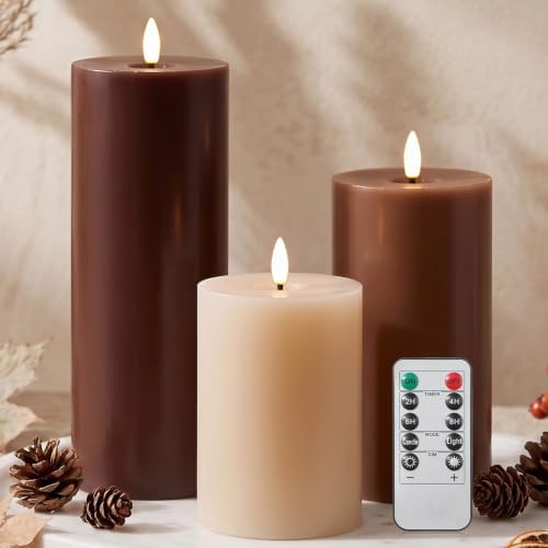 3 Pcs 6/8/12" Fall Vintage Flameless LED Candles Decorations for Home by Retisee