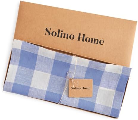 Solino Home 100% Pure Linen Table Runner Hydrangea Blue Check, 14 x 90 in - Image 5