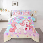 Unicorn King Cute Rainbow Unicorn Comforter Set - 3Pcs Kids Teens Girls Bedroom Decor - Cartoon Horse Duvet Set - Ombre Galaxy Bedding - Elegant Down Comforter by Erosebridal