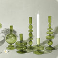 Rtteri 5 Pcs Glass Candlestick Holders Colorful Glass Taper Candle Stand Groovy Candlestick Wavy Boho Chic Clear Bases Holders Elegant Vase for Home Party Centerpiece(Green) by Rtteri