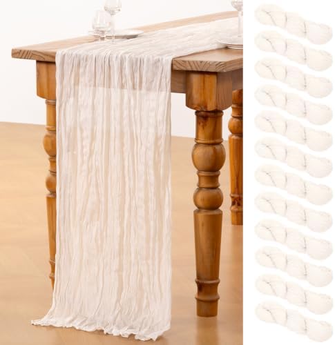 DeZerlor Ivory White Cheesecloth Table Runners 12 Pack Summer Boho Runners by DeZerlor