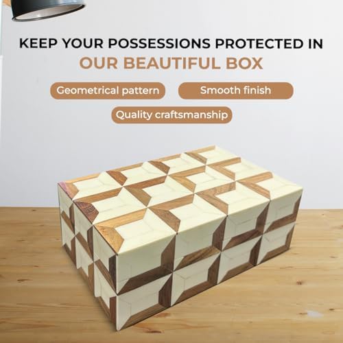 Perilla Home Home Decor Decorative Storage Wooden Box Small Organizer Stash Card Craft Treasure Tool Memory Trinket Keepsake Jewelry Box for Men and Women, Gifts For All, Brown and Off White (Felix) - Image 3