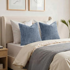 decorUhome Textured Chenille Throw Pillow Covers 26x26 Set of 2 Grey Blue - Image 4