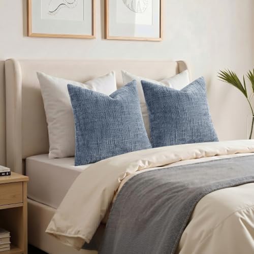 decorUhome Textured Chenille Throw Pillow Covers 26x26 Set of 2 Grey Blue - Image 4