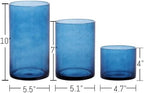 Large Hurricane Candle Holder Set of 3 Blue Candle Holders for Pillar Candles, Seeded Bubbles Glass Candle Holder, Blue Glass Cylinder Vases for Table Centerpieces, Home, Patio and Wedding 10"7"4"H - Image 2