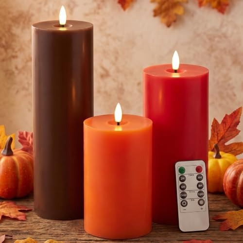 Retisee 3 Pcs 6/8/12" Fall Flameless LED Candles Decorations for Home by Retisee