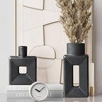 Black Ceramic Vase Set of 2，Square Vase Rustic Home Decor Minimalist Nordic Boho Style for Living Room, Shelf, Table, Bookshelf, Mantel and Entryway Decor Vases - Image 2