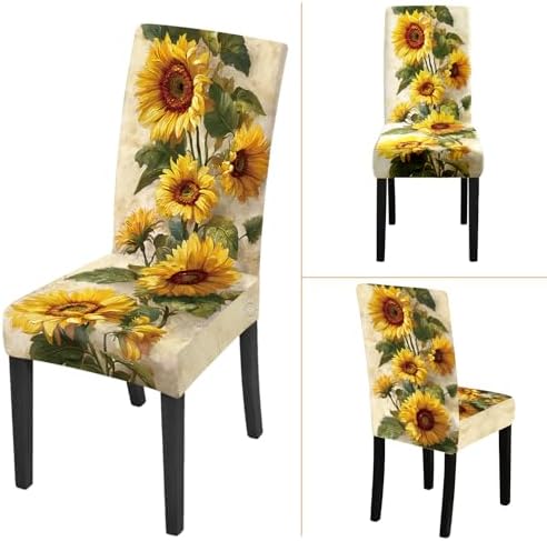 Sunflower Chair Covers Set of 6,Stretchable Kitchen Dining Room Chair Covers Decorations Removable Washable Dining Chair Slipcovers Chair Protectors for Dining Room & Kitchen - Image 7