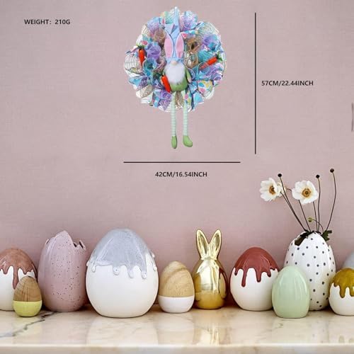 Easter Wreaths for Front Door with Lights,Easter Door Wreath,Easter Mesh Wreath,Bunny Spring Colorful Easter Decorations Holiday Ornament for Home Indoor Outdoor Supplies (Blue Long Leg) - Image 7