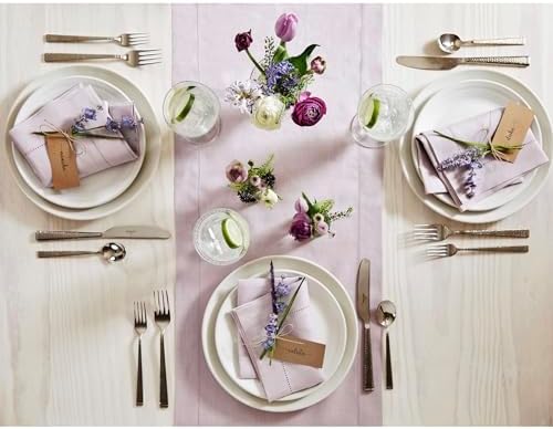 Solino Home 100% Pure Linen Dining Table Runner Lilac Hemstitch, 14 x 72 in - Image 3