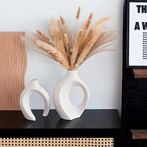 Liotww Off White Ceramic Flower Vase Home Decor Shaped Hollow Vase Set of 2 - Image 6