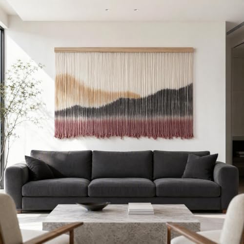 AKSWSHO Large Dip-Dye Macrame Wall Hanging Tapestry 59"x38" - Image 3