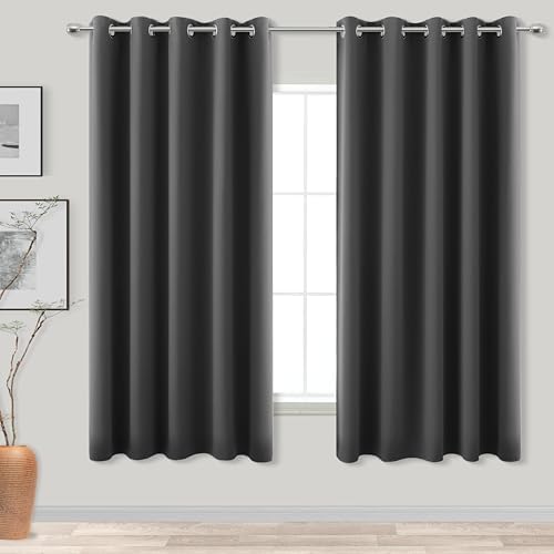 Dark Grey Blackout Room Darkening Curtains 60x63 Inch Length for Bedroom by KOUFALL