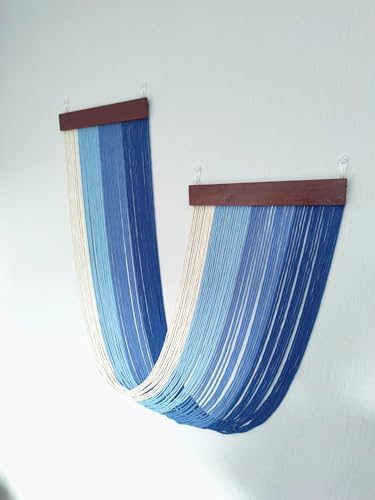 Tie-Dye Macrame Wall Hanging Large 46" Wx36 L Dip Dye Yarn Tapestry Home Boho Wall Decor Ombre Art Headboard Bedroom Living Room Apartment,Blue - Image 4