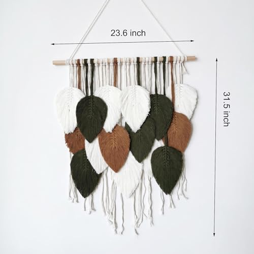Jditngp Macrame Wall Hanging Leaf Boho Woven Tapestry,Cotton Cord Weave Tassels Home Decorations Modern Bohemian Handmade Leaf Feather Nordic Wall Art Decor for Living Room Bedroom Apartment 23.6"W X 31.5"L - Image 4