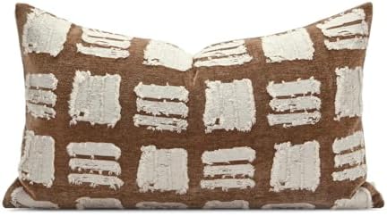 Boho Lumbar Pillow Covers 12x20, Brown White Abstract Grid Pillows Cushion Cover, Farmhouse Decorative Pillowcase for Sofa Couch Bedroom by AIBUHOME