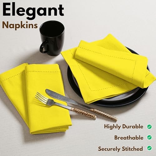 Native Fab Easter Spring Cloth Napkins, 100% Cotton, Set of 12, Hemstitch Corners, 18x18 inch, Soft, Durable, Reusable, Premium Hotel Quality - Events, Wedding, Table, Dinner Napkins - Lemon Yellow - Image 2