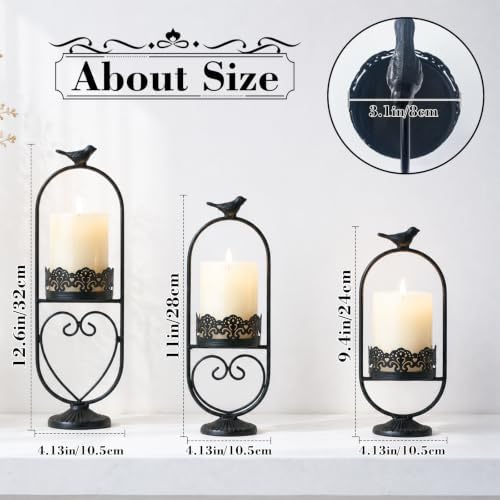 Gothic Candle Holder Set of 3, Black Candle Holders Halloween - Image 3