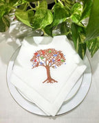 Embroidered Cotton Napkins with Tree of Life and Birds. Set of 6, 18"x18" White Table Napkins, Hemstitch Dinner, Party Napkins for Daily & Holidays, Events - Image 2