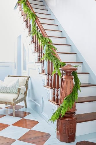 9FT Prelit Norfolk Pine Christmas Garland with 70LED Lights – Real Touch Greenery Artificial Cedar Christmas Garland for Fireplace Mantel, Staircase, Door Frame, Holiday Indoor Winter Décor - Image 3