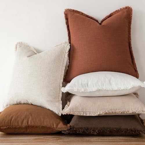 Foindtower Decorative Linen Fringe Throw Pillow Covers 20×20 Rust Orange - Image 6
