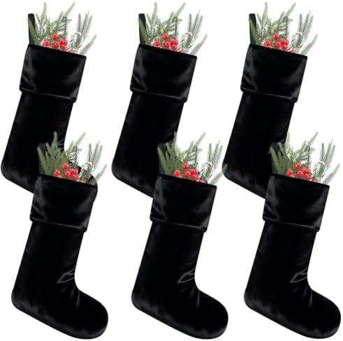 Hercicy 6 Pcs Black Christmas Velvet Stocking 19 Inch Xmas Hanging Stocking by Hercicy