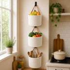 Honeydak 3 Hanging Baskets, White, Cylinder, Cotton Rope - Image 2