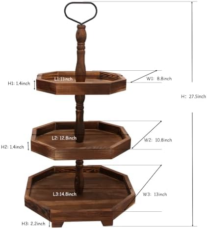 MRPAPA 3-Tier Rustic Black Wooden Serving Tray | Farmhouse Cupcake Stand & Kitchen Organizer | 27"x15" Tall Tiered Tray for Dining Table, Fall Decor, Country Home Decor - Image 5