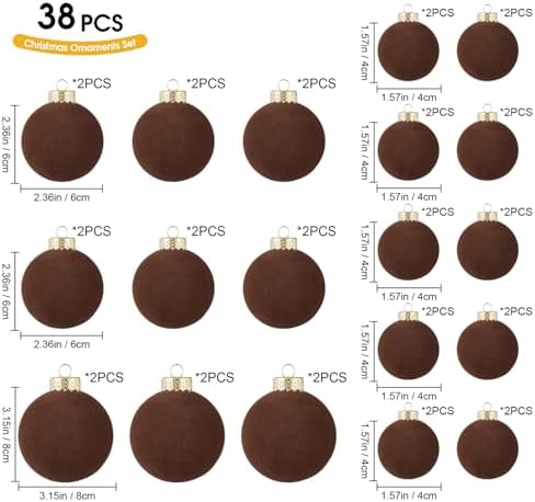 Velvet Christmas Ornaments Set 38Pcs Flocked Shatterproof Christmas Ornaments for Christmas Tree Decorations Xmas Decorative Hanging Christmas Ball Ornaments for Holiday Home Decor - Image 2
