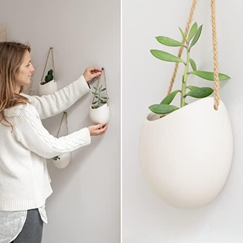 Kazai. Wall Planters -Ellie- | Hanging Ceramic Plant Pots 3 Pieces | Wall Decoration for Indoors, Balcony and Garden | Cream (Matte) - Image 3