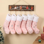 Pink Christmas Stockings Set of 6 - Lage Elegant Faux Fur Xmas Stockings with Silver Christmas Tree Snowflake Designs, Pink Christmas Decoration for Holiday Party Home - Image 6