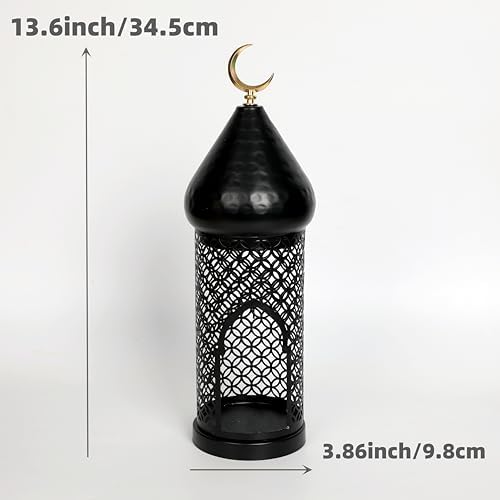 13.6inch Moroccan Lantern Lamp Decorative Candle Holders for Ramadan Decorations, Hanging, Outdoor Patio or Porch, Indoor Home Decor（Black） - Image 3