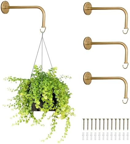 Ilyapa 4 Pack Metal Rustic Brass Plant Wall Hanger Hooks, 7 Inch by Ilyapa