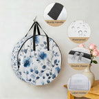 Blue Flowers Round Storage Bag 30 Inch, Retro Spring Watercolor Leaves Floral Clothes Storage Container with Handles Heavy Duty Organizer for Comforter, Bedding & Holiday Wreaths - Image 5