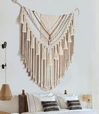 Jakalin Macrame Wall Hanging Brown Tan Panels Boho Yarn Wall Art 47" Wx55 L - Image 4