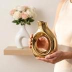 Gold Vases Set of 2, Ceramic Flower Vase for Home Decor - Image 6