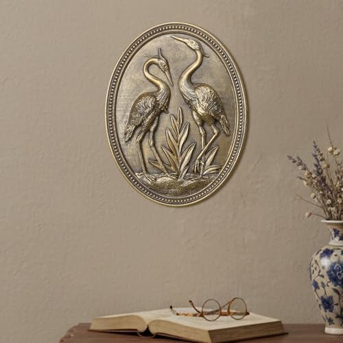 Vintage Crane Wall Sculpture, Antique Wall Decor, Crane Wall Art, Hand Painted Wall Decoration with Embossed Couple Birds Design, Heron Wall Art, Vintage Wall Decor for Living Room Bedroom Dining Room Hallway, Housewarming Gifts - Image 2
