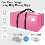 VELVETSURE 6 Pack Heavy Duty Large Moving Bags W/Backpack Straps - Strong Handles & Zippers, Storage Totes For Space Saving, Fold Flat, Alternative to Moving Box and Storage Bin, Pink - Image 5