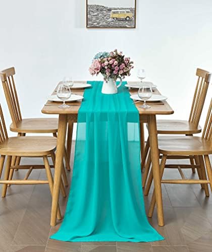 Pufogu 10 Pack 10Ft Turquoise Chiffon Table Runner Sheer 29x120 Inch - Image 4