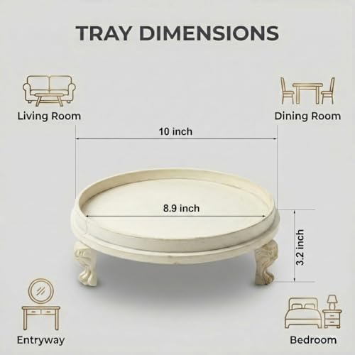 Vintage White Decorative Tray, 11.8 Inch Round Tray with Claw Feet - Image 2