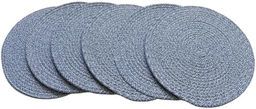 WAZAIGUR Round Placemats Set of 6 Thick Cotton Rope, 13inch, Blue and White - Image 2