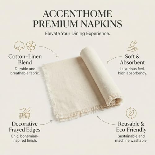 Accent Home Natural Linen Cloth Napkins, Set of 12, 18x18 Inches - Image 2