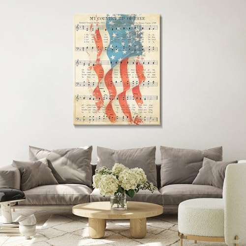 July 4th Patriotic Canvas Wall Art 4th of July USA Decorations My Country 'Tis of Thee American Flag Wall Art Print Independence Day Home Decor 20x24in - Image 2
