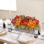 Fall Peonies Artificial Flowers Arrangements In Rustic Wooden Box Planter - Image 5