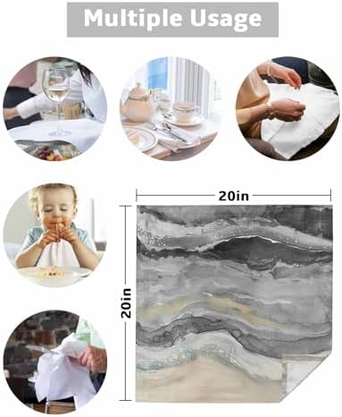 Grey Coastal Cloth Napkins Set of 8, Holiday Napkins for Baby Shower, Spring Summer Ocean Beach Nautical Sea Wave Washable Reusable Dinner Napkins for Cocktail Wedding Party, 20 x 20 Inch - Image 5