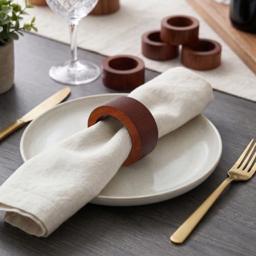 Lightnpro Natural Wooden Decorative Napkin Rings Set of 12, Serviette Napkin Rings Bulk for Party Decoration, Table Top Décor for Dinning Table, Everyday, Christmas, Easter Family Gatherings - Image 2