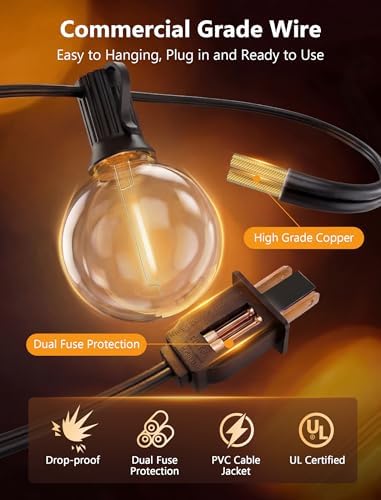 GOOTHY G40 LED Outdoor String Lights, 50Ft Patio String Lights Waterproof with 52 Shatterproof Globe Bulbs, Hanging Outdoor Lights for House Backyard Party Cafe Balcony Porch Christmas Decor, Black - Image 4