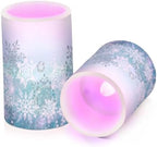 Silver Winter Teal Turquoise Snowflakes Christmas Flickering Flameless Candles Battery Operated with Remote Timer,Tea Light Candles LED Pillar Votive Candles set of 2 for Outdoor Indoor Decorations - Image 2
